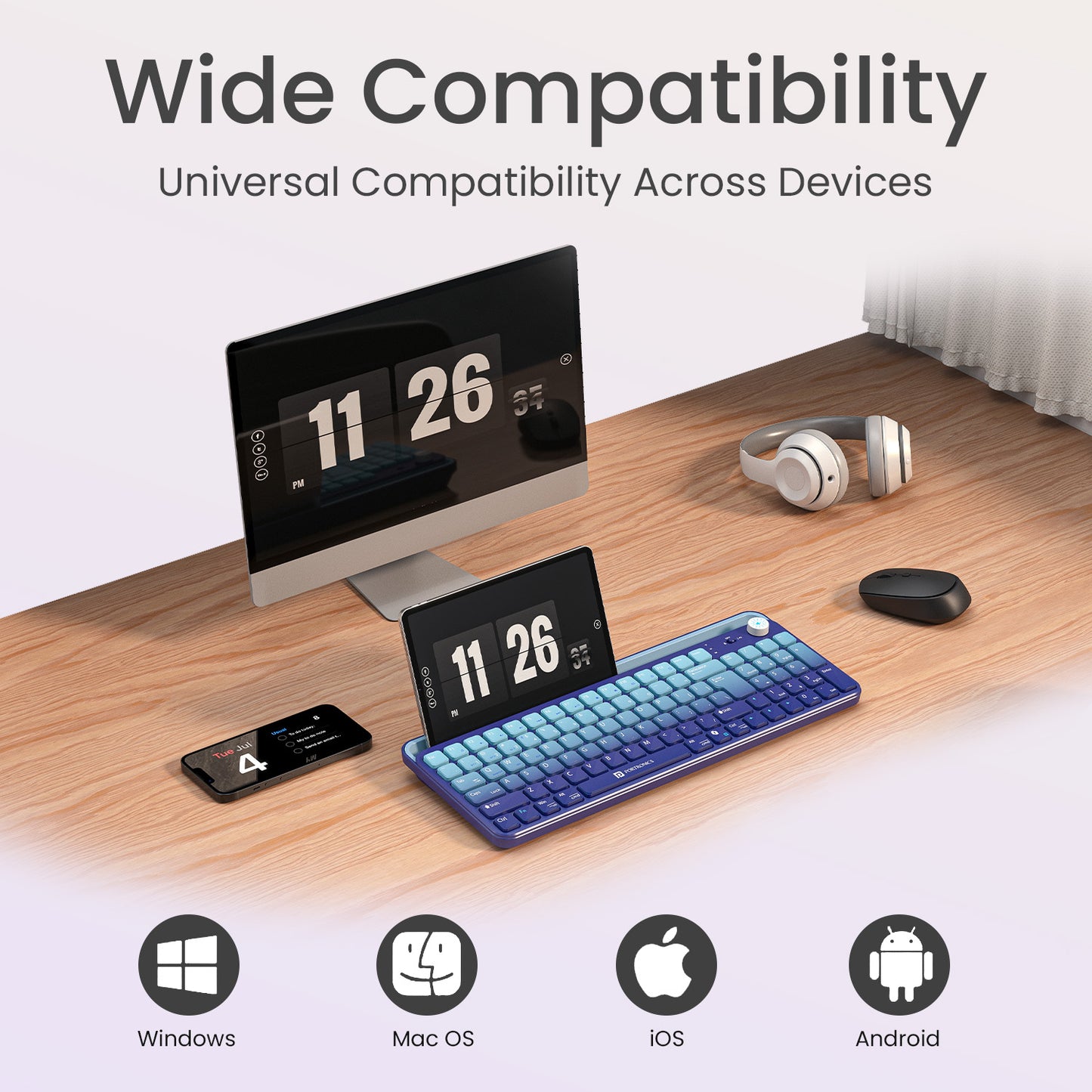 Blue portronics bubble 4.0 wireless keyboard compatible with windows mac os ios and android for universal cross-platform use | tablet wireless keyboard and bluetooth keyboard for tablet with cross-device and cross-platform support | keyboard for laptop computer keyboard and wireless keyboard compatible with all major operating systems