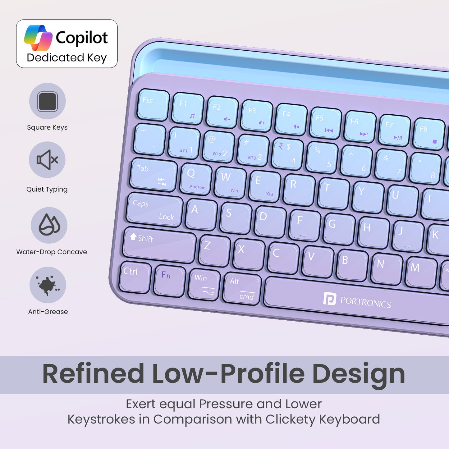 Purple portronics bubble 4.0 wireless keyboard with wide compatibility across windows mac os ios and android for universal device support | tablet wireless keyboard and bluetooth keyboard for tablet supporting all major operating systems and platforms | keyboard for laptop computer keyboard and wireless keyboard with cross-platform wireless connectivity across devices