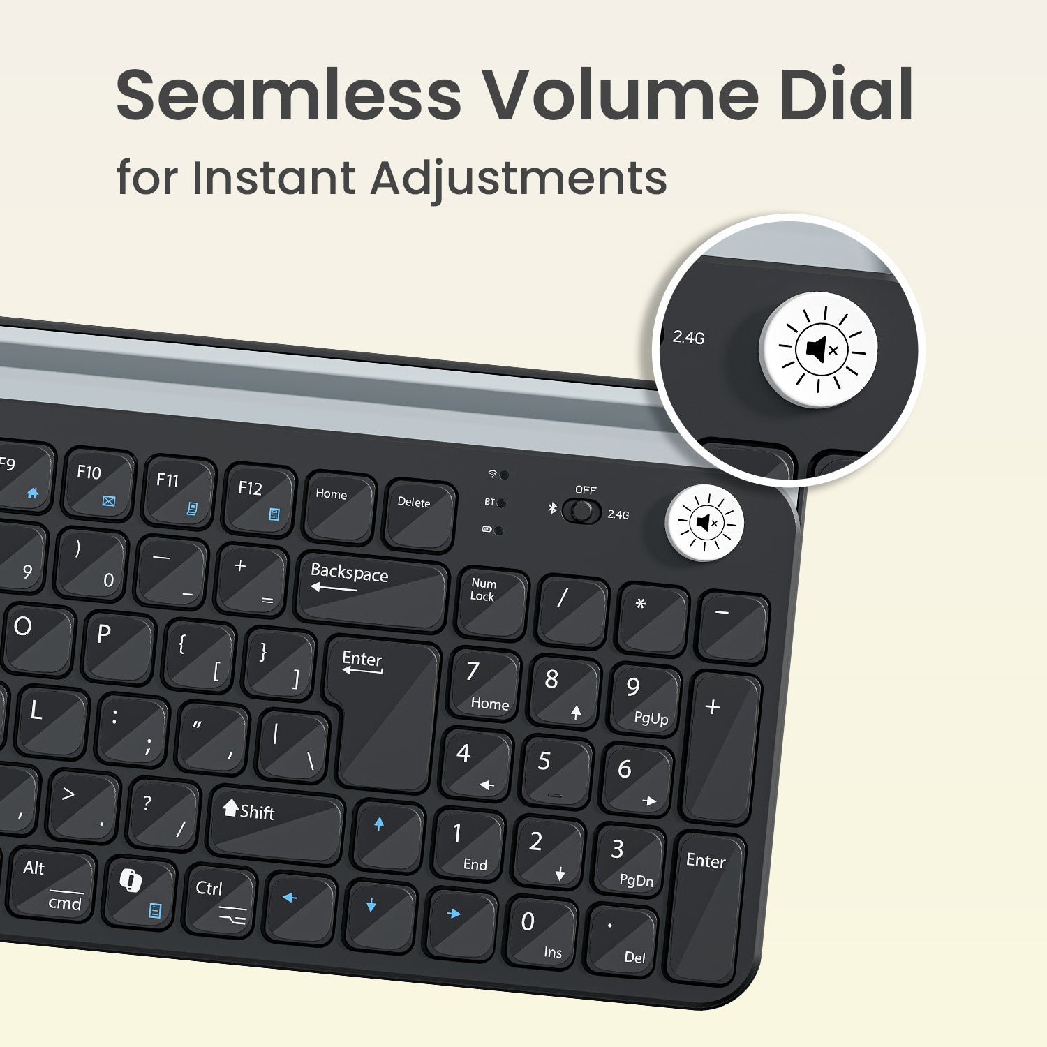 Black portronics bubble 4.0 wireless keyboard with seamless multi-function volume knob for instant audio control and mute | keyboard for laptop and tablet keyboard with rotate-to-adjust and press-to-mute volume dial | portronics bluetooth keyboard with premium volume control knob for wireless and computer keyboard audio management