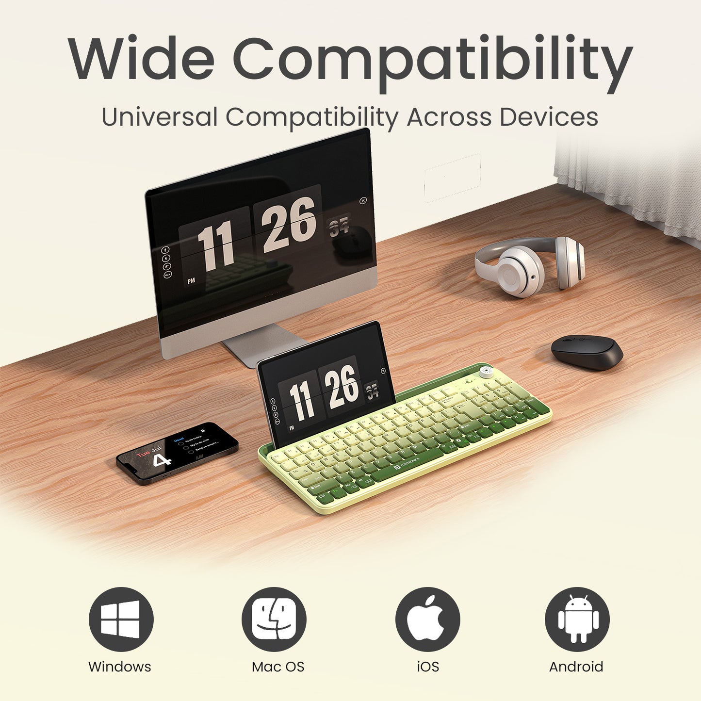 Green portronics bubble 4.0 wireless keyboard with wide compatibility across windows mac os ios and android for universal device support | tablet wireless keyboard and bluetooth keyboard for tablet supporting all major operating systems | keyboard for laptop computer keyboard and wireless keyboard with cross-platform wireless connectivity
