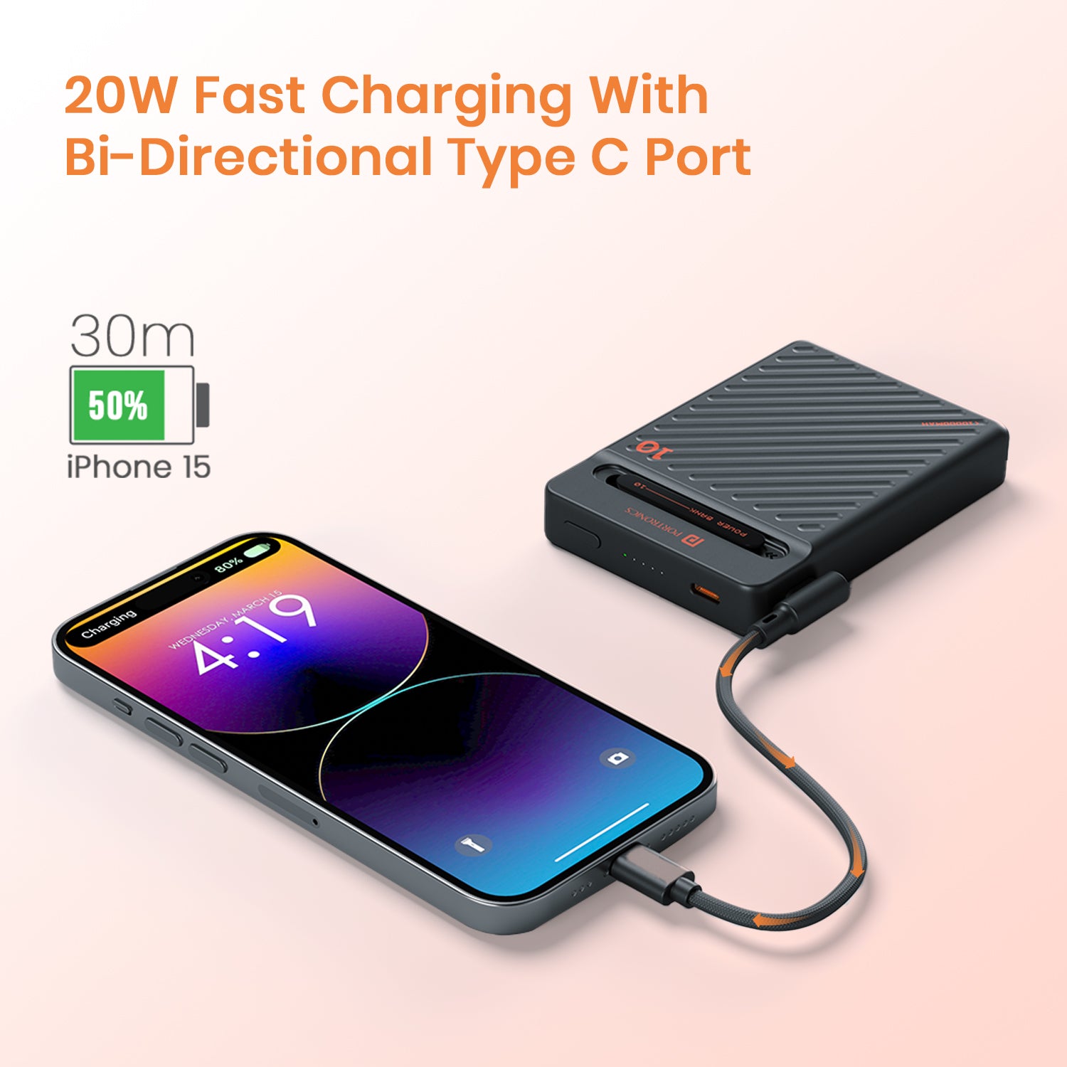 Black portronics chyro fast charging power bank | multi port simultaneous power distribution multi port power bank | charging two smartphones at once output power | dual output power bank