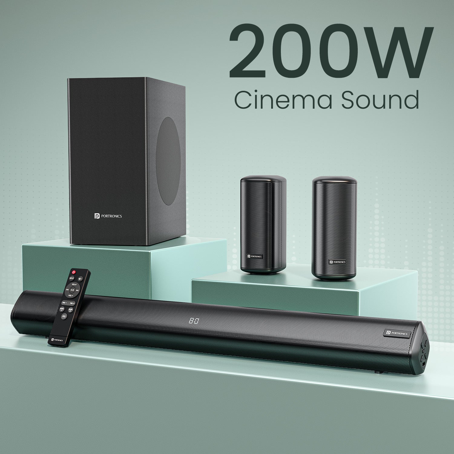 portronics cinearc 200W soundbar with subwoofer 5.1 channel home theatre system with wired subwoofer dual satellite speakers and IR slim remote for powerful cinema sound | best soundbar in india with deep bass | bluetooth home theatre system under 10000