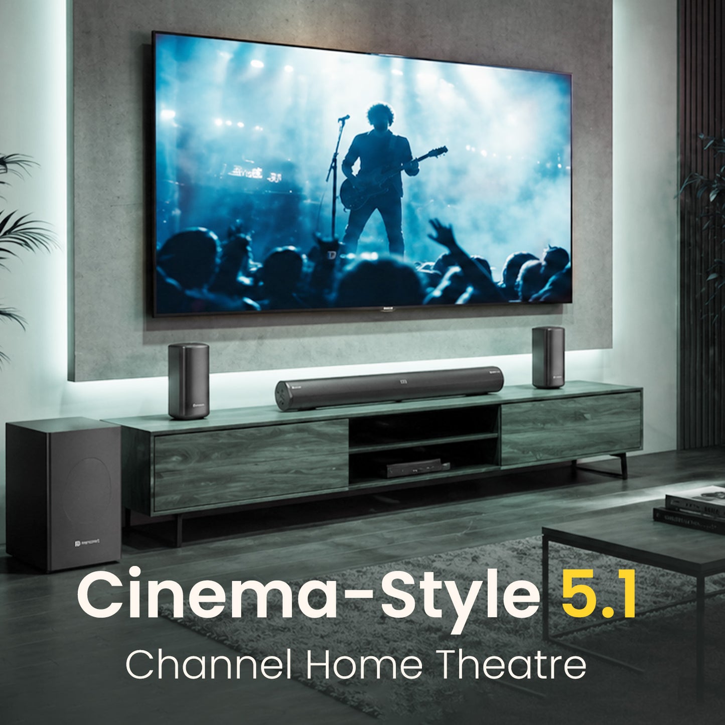 portronics cinearc 5.1 channel home theatre with soundbar wired subwoofer and dual satellite speakers cinema style setup for immersive surround sound at home | best home theatre system in india under 10000 | buy 5.1 soundbar with subwoofer online india