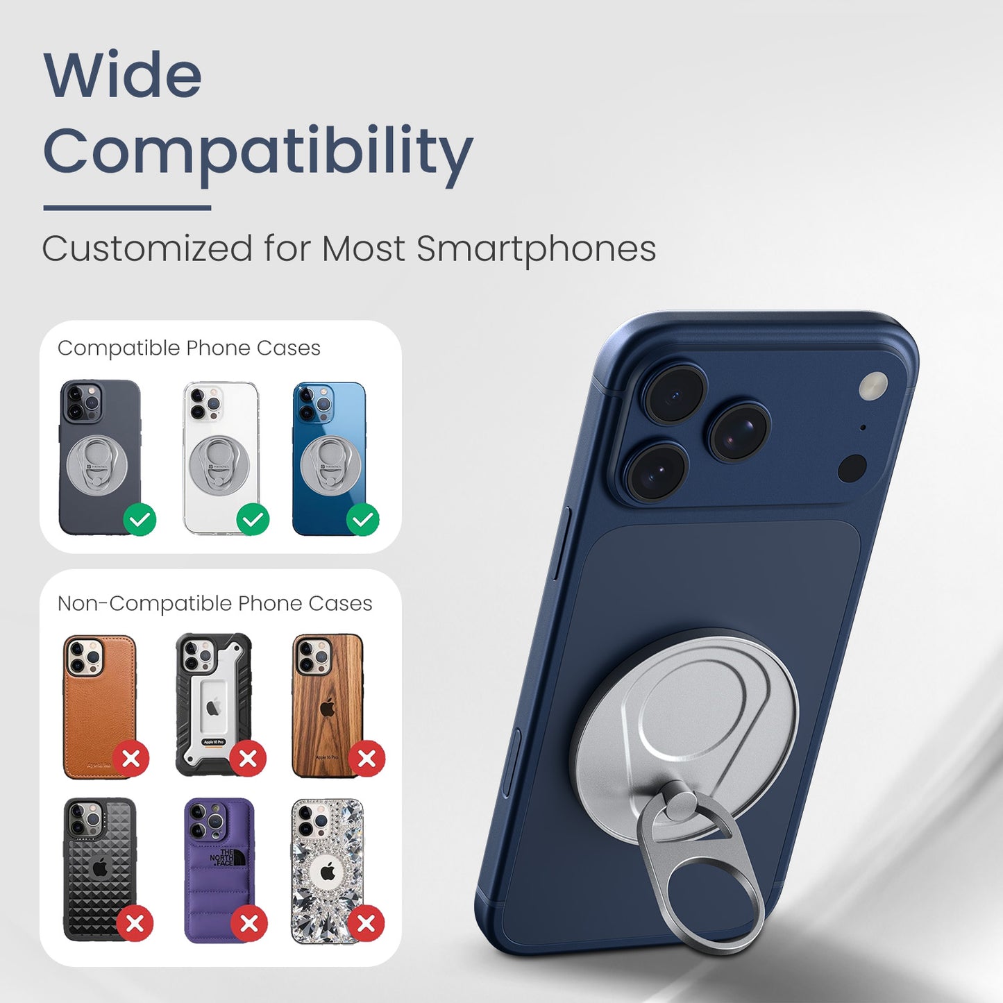 portronics clixo universal mobile holder | broad compatibility with magsafe and non magsafe cases smartphone holder | fitting most phone models and protective covers magnetic mobile holder | which case works with magnetic phone stand