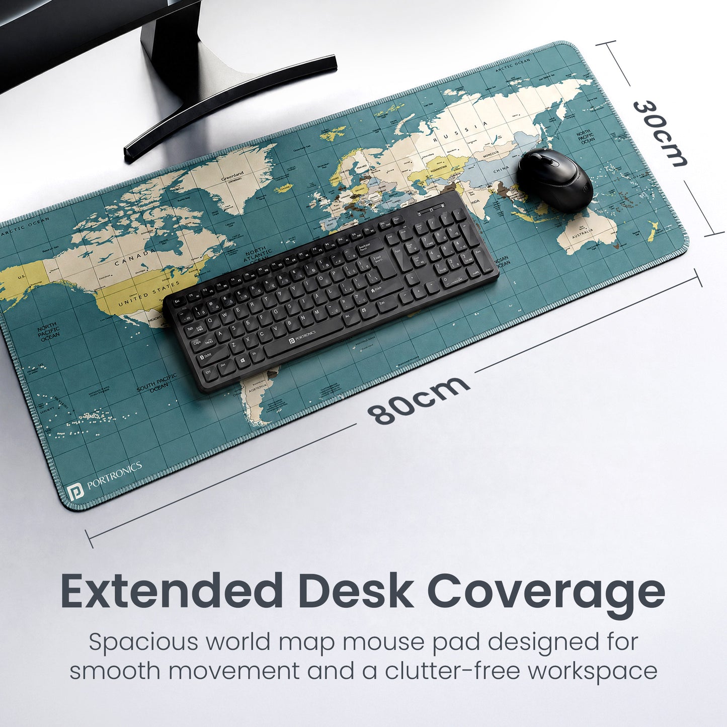 Blue portronics comfipad atlas mousepad for pc anti slip rubberized base that firmly grips desk for stable and uninterrupted computer and wireless mouse usage | durable gaming mouse pad for laptop with high grip base | best computer accessories from comfipad series