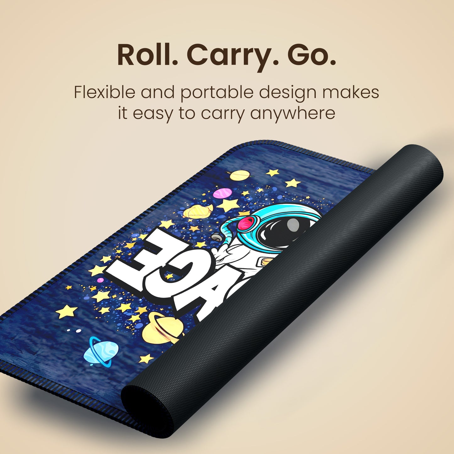 portronics comfipad space flexible and rollable printed mouse pad for laptop and computer showing portable travel ready design | lightweight mousepad for mouse and wireless devices easy to carry for office home and travel use | best computer accessories in the comfipad series including comfipad atlas and compfipad wrist rest