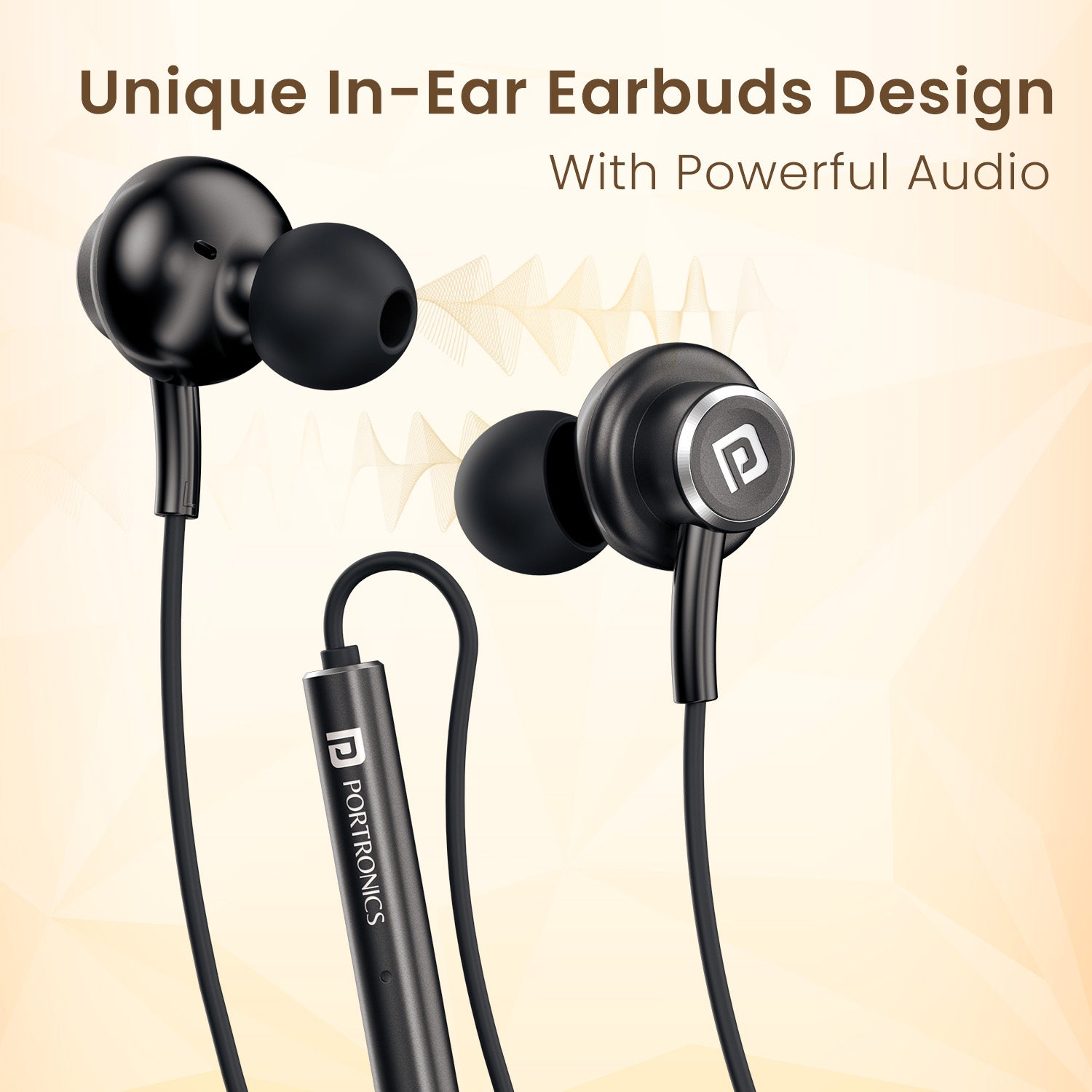 Black portronics conch sigma audio earphone | sweat resistant earpiece build | fitness routine earphone with mic | sweatproof wired earphones with mic