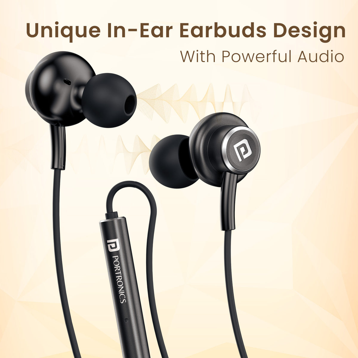 Black portronics conch sigma audio earphone | sweat resistant earpiece build | fitness routine earphone with mic | sweatproof wired earphones with mic