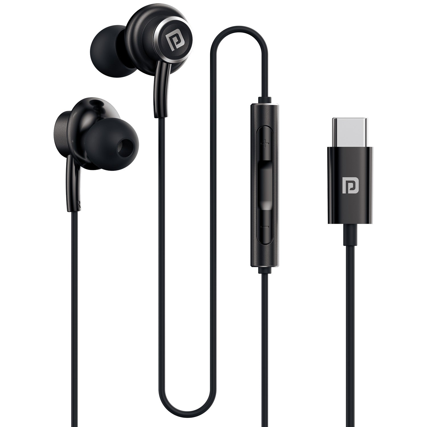 Black portronics conch sigma type c wired earphone | metal alloy ear tip construction | daily rough usage earphone with mic | durable type c wired earphones