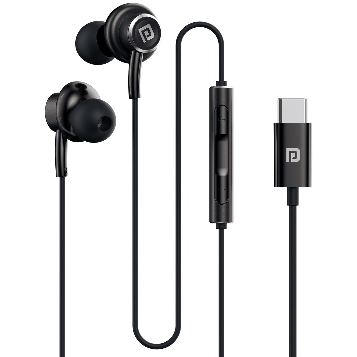 Black portronics conch sigma type c wired earphone | metal alloy ear tip construction | daily rough usage earphone with mic | durable type c wired earphones
