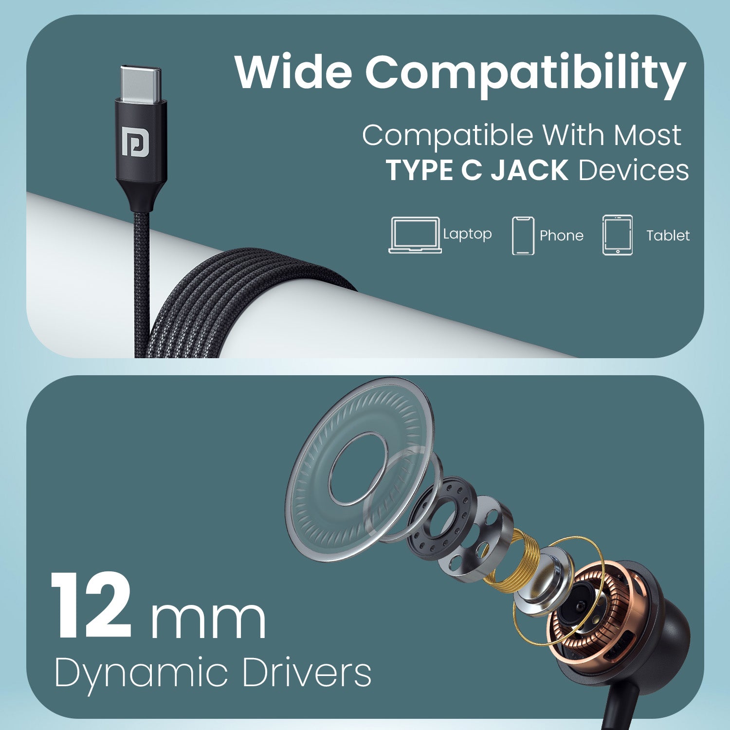 portronics conch z type c earphone | high sensitivity inline microphone | clear voice calls earphone with mic | best wired earphones with mic for laptop