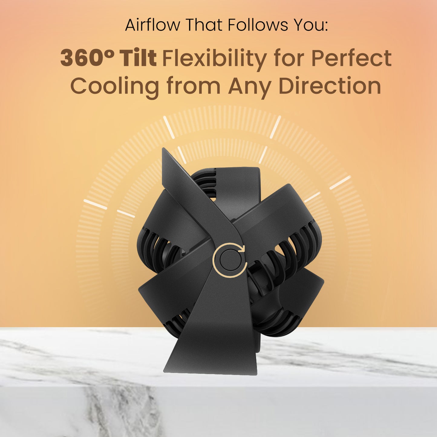 Black portronics coolcube mini 360 degree rotatable portable fan | tilt flexibility for perfect cooling from any direction | rechargeable 360-degree adjustable small fan for desk and wall | best 360-degree rotatable mini table fan