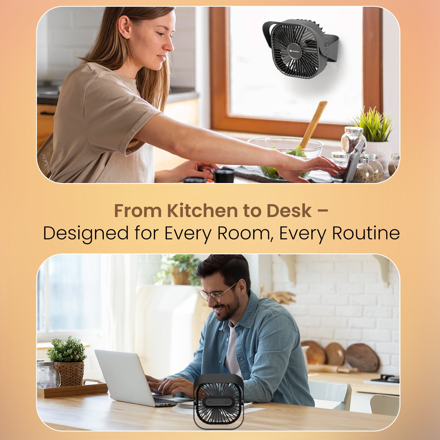 Black portronics coolcube mini portable fan for kitchen and desk | dual-purpose design for every room and daily routine | mini rechargeable fan for home office and kitchen use | best small fan for desk and wall