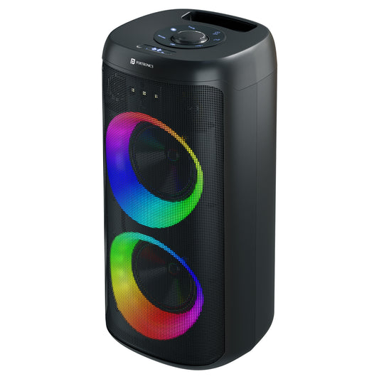 portronics dash 14 120W party speaker with mic dynamic RGB LED lights and dual bass driver wireless bluetooth speaker for home parties and gatherings | best party speakers with bass and karaoke mic | buy bluetooth party speaker online india