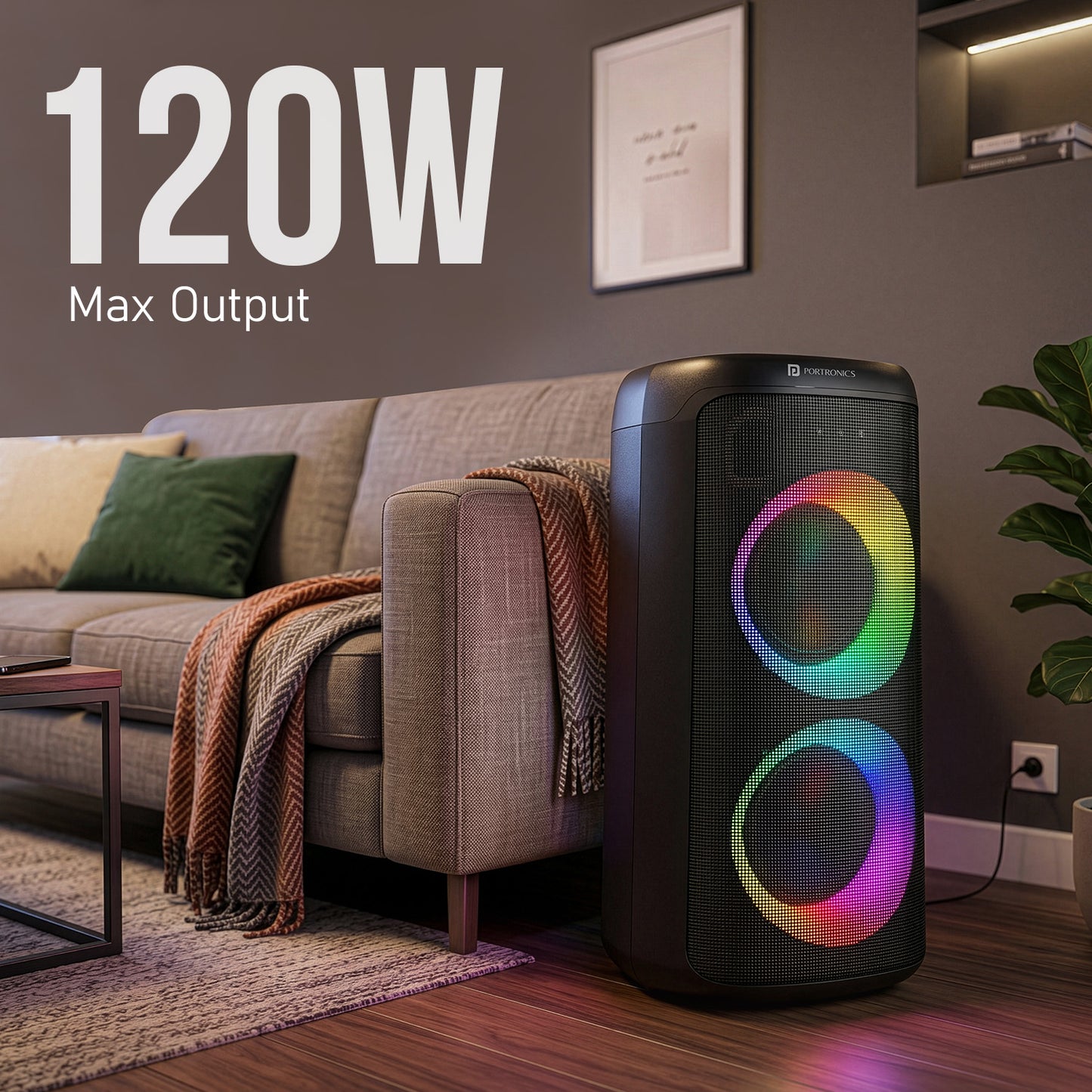 portronics dash 14 120W party speaker with mic max output delivering deep bass and room filling audio as best party speakers with bass for house parties and events | wireless party speaker with powerful sound | bluetooth party speaker under 10000 india