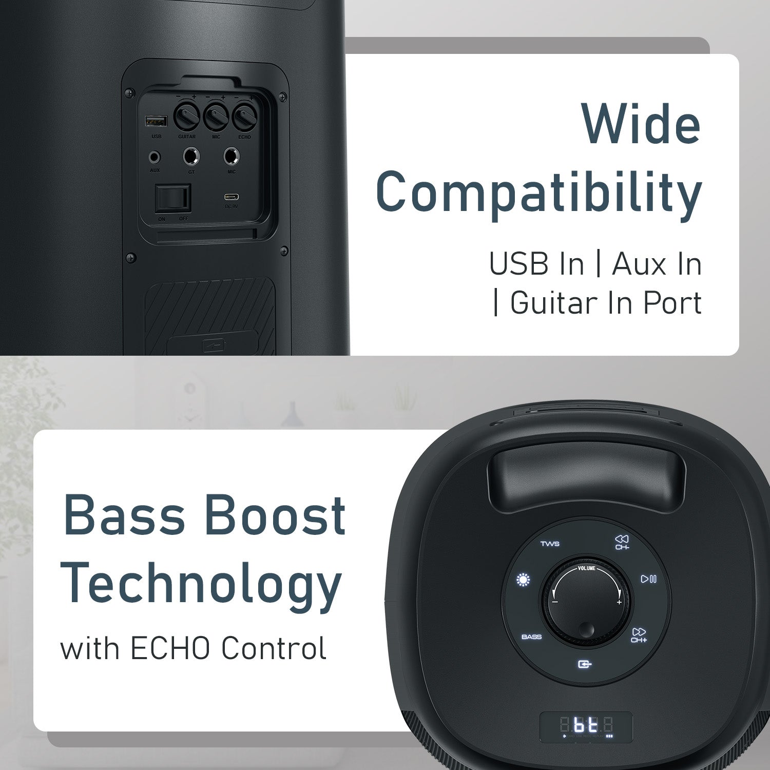 portronics dash 14 karaoke speaker with mic wide compatibility USB in aux in and guitar in port with bass boost technology and echo control for professional karaoke experience | best party speakers with mic under 10000 | karaoke party speaker for kids and adults india