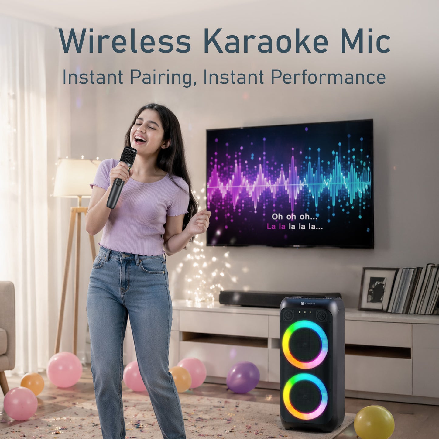 portronics dash 14 wireless karaoke mic instant pairing speaker | karaoke speaker with wireless mic for parties and events | best karaoke speaker mic speaker india