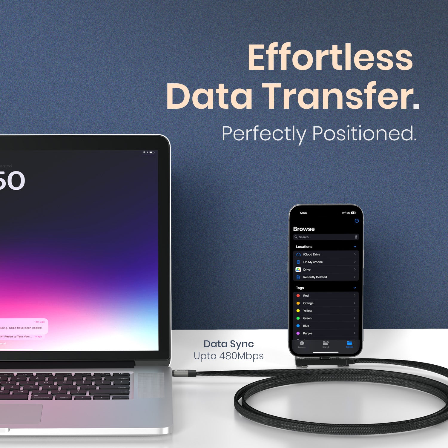 portronics dockline data cable type c cable for data sync and transfer | high speed 100w usb charging cable

