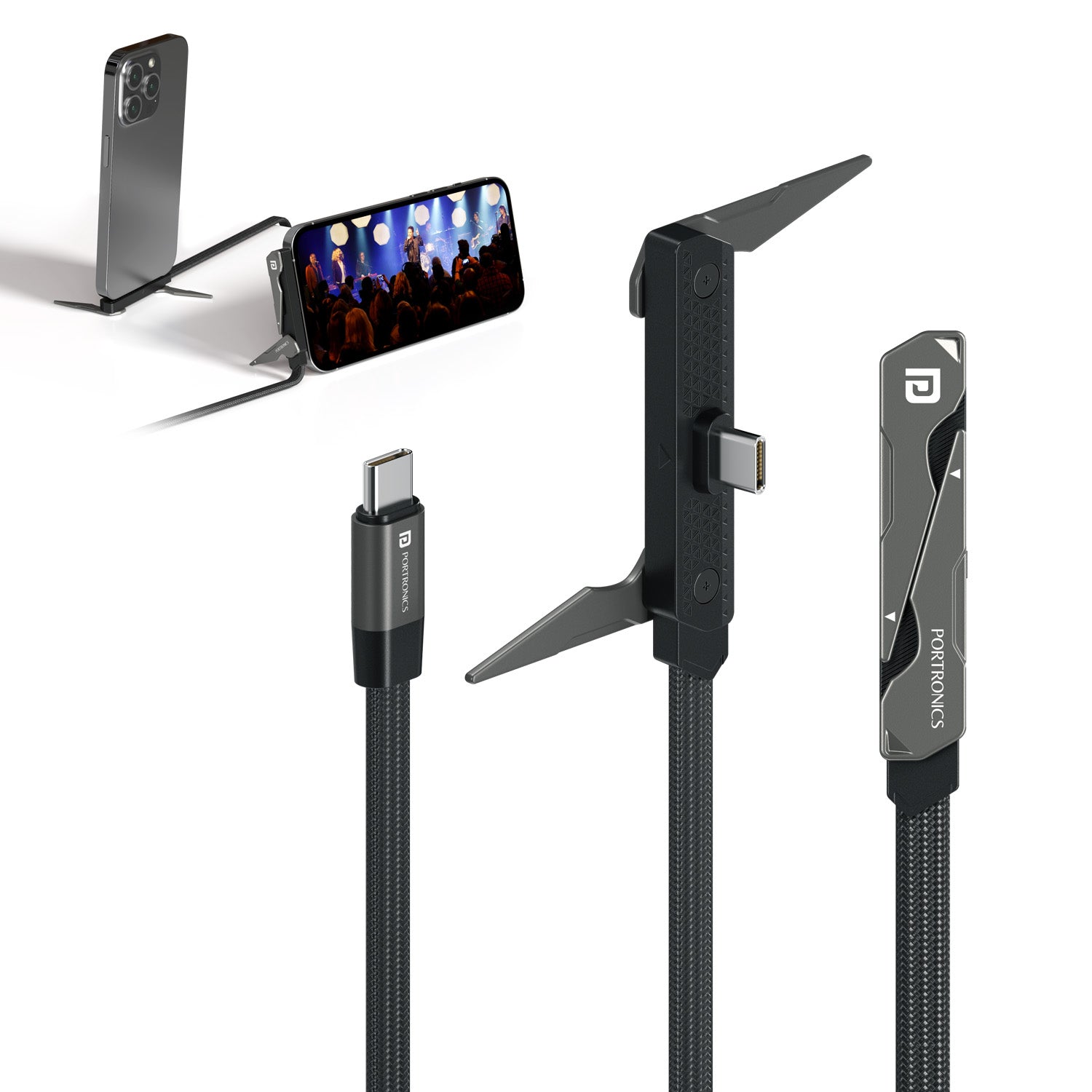 portronics dockline type c cable with built in stand for smartphone | 100w fast charging cable flat braided design | type c to type c cable fast charging usb charging