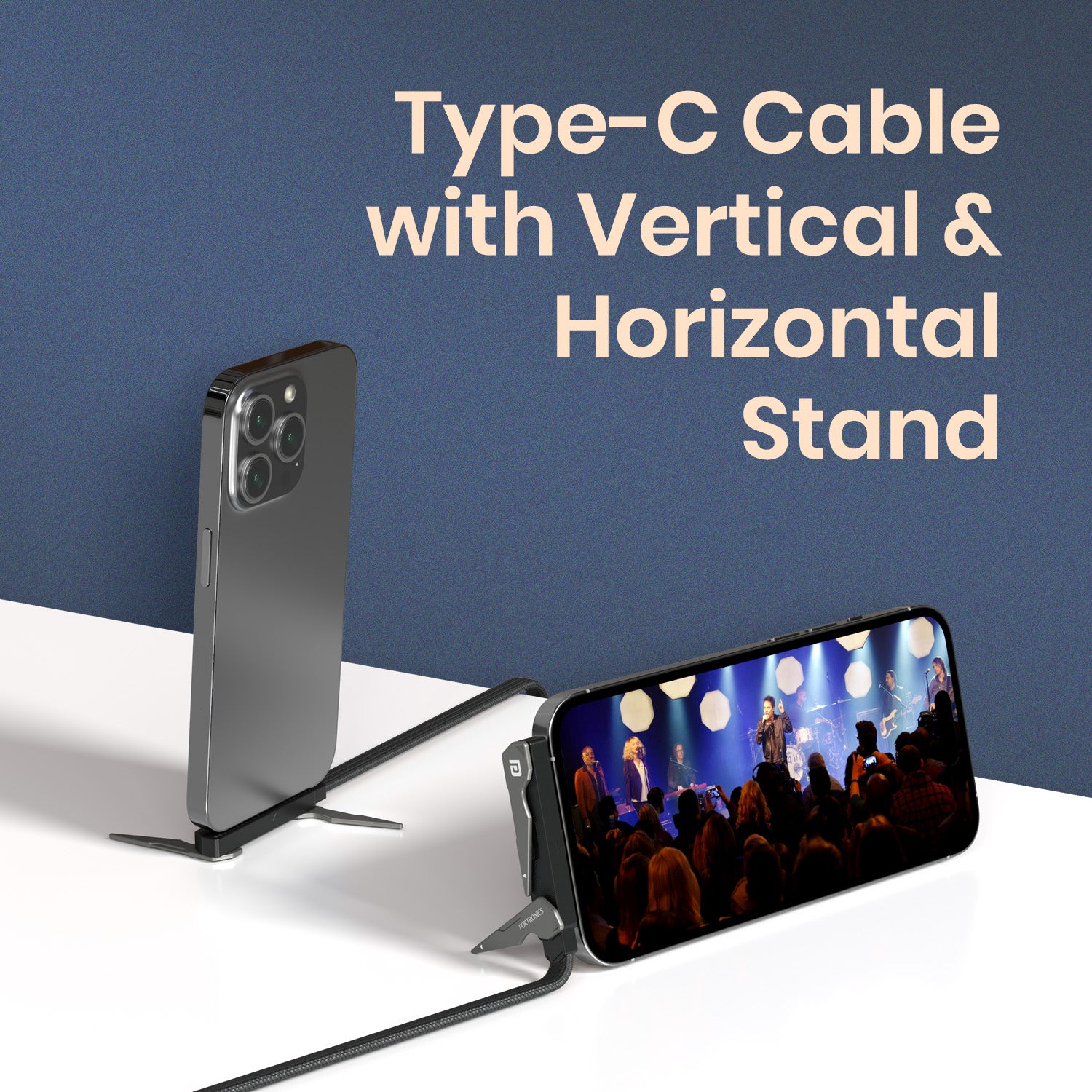 portronics dockline usb cable with integrated stand used for hands free viewing and video streaming | multi functional type c usb cable fast charging