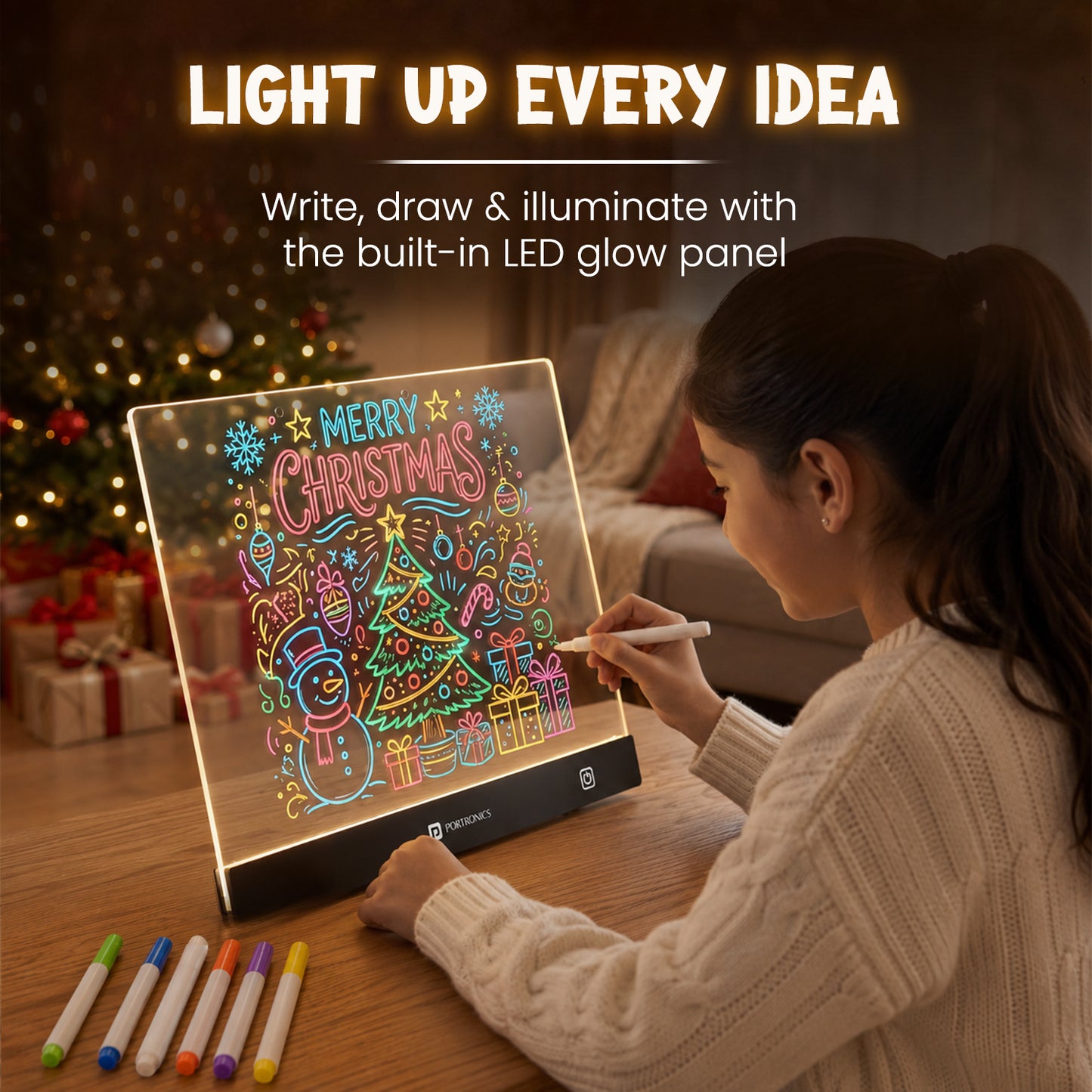 portronics doodle pro drawing pad for kids | built in led glow panel for illumination kids writing tablet | holiday doodles and festive drawings kids learning toy | how to set up a creative writing board for holiday crafts