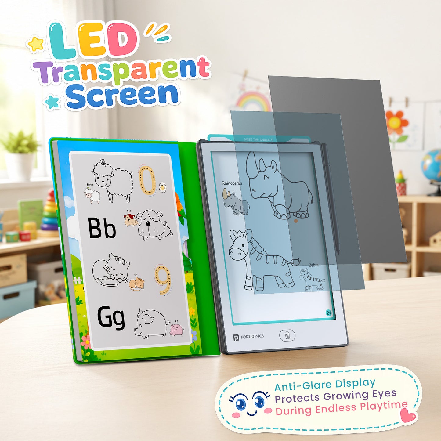 portronics draw buddy led transparent lcd tracing screen | pressure sensitive writing surface for smooth drawing | kids lcd writing pad with clear visibility | digital writing tablet for kids