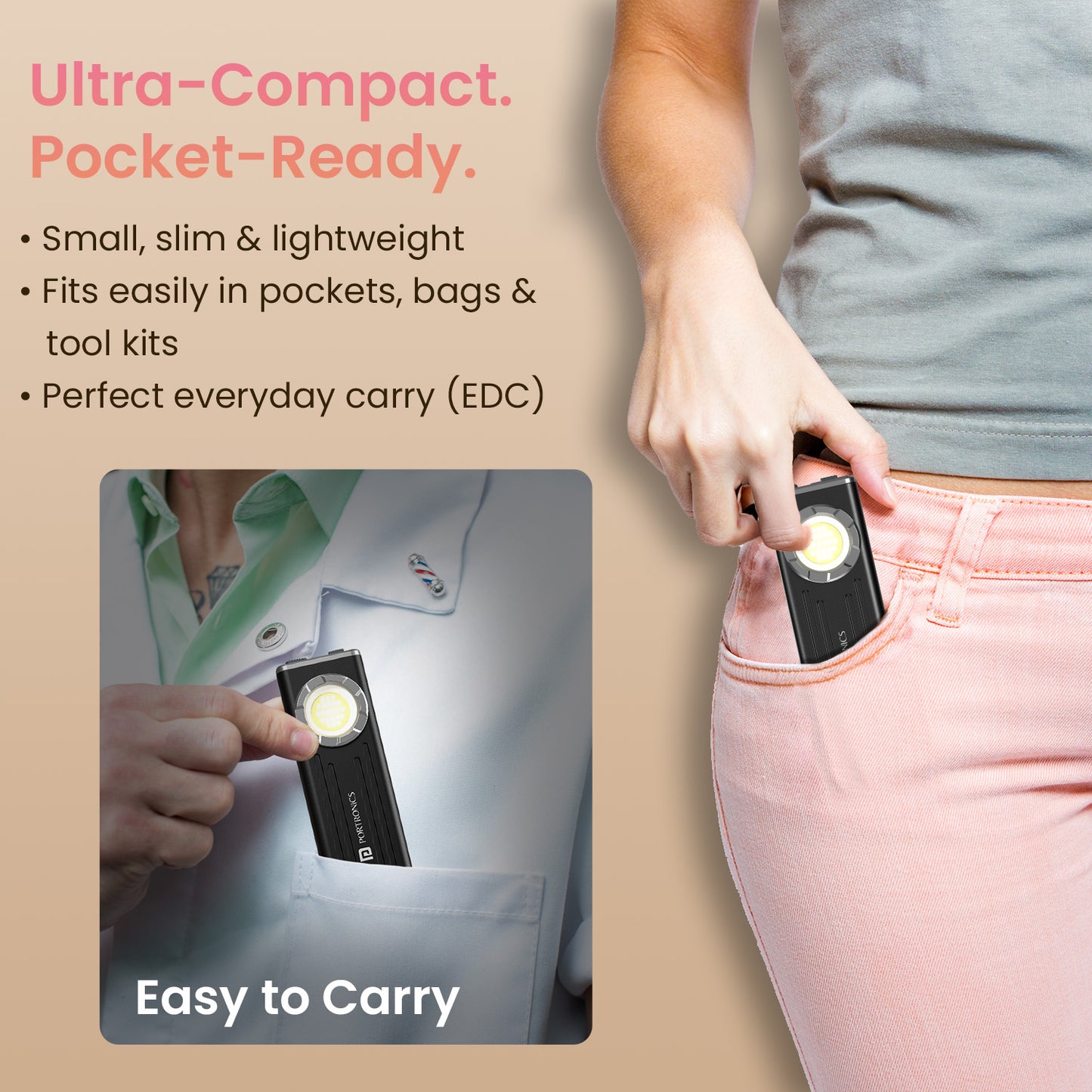 portronics eco glow bolt rechargable led flash light | rechargeable torch light with strong magnetic base and pocket clip | best flashlight for repairs camping and travel