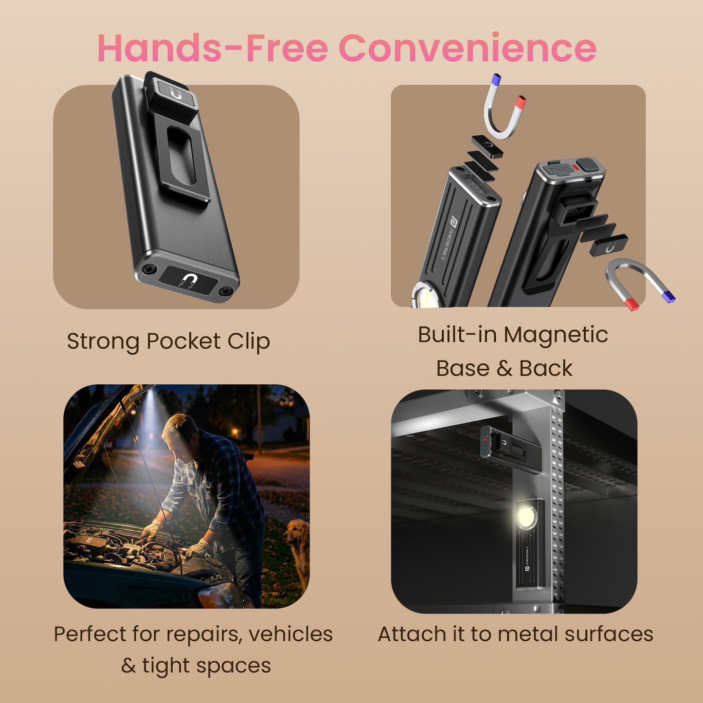 portronics eco glow bolt led flashlight | super bright rechargeable torch light with type c fast charging and hands free magnetic attachment | best flashlight choice