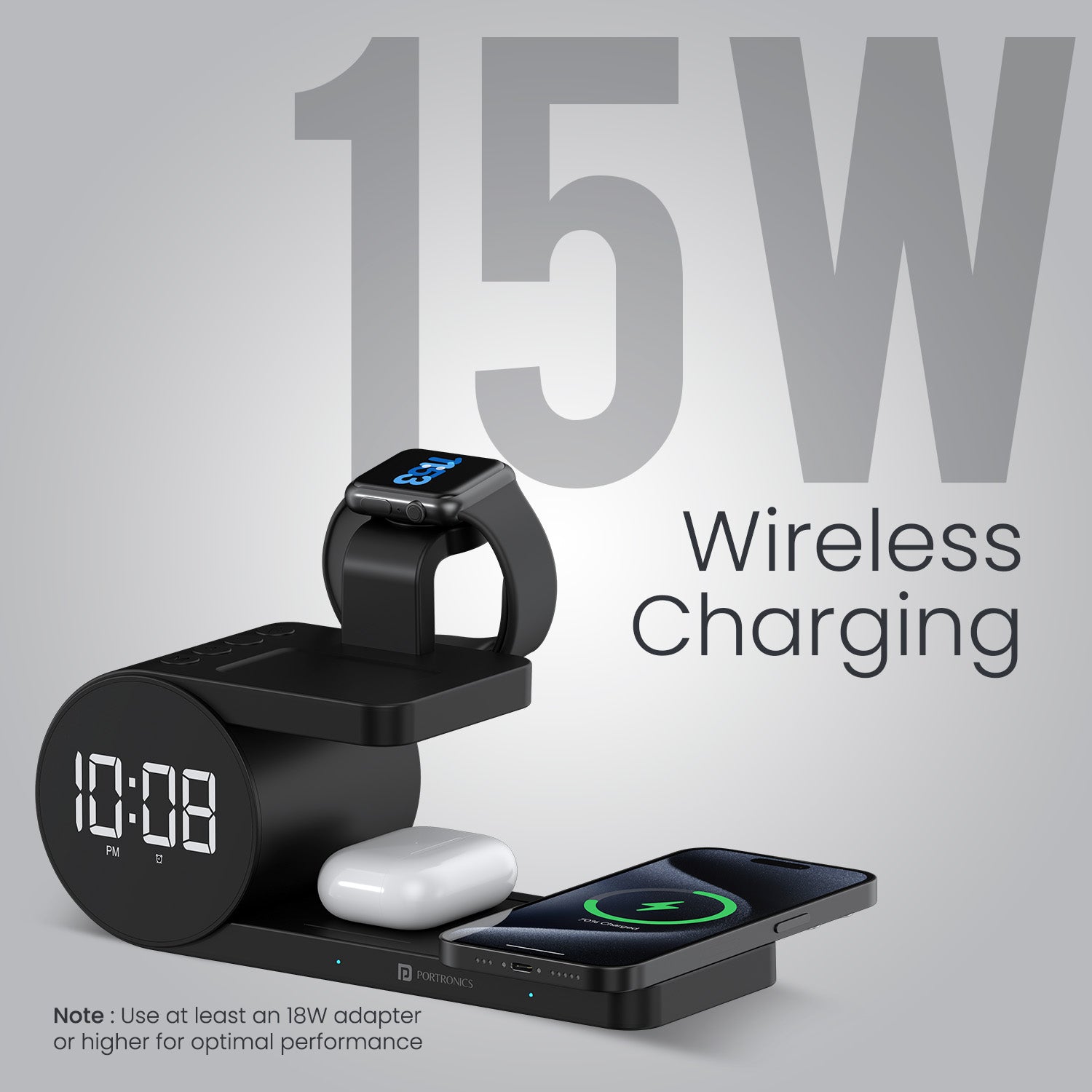 portronics freedom 6 15w wireless charger | dedicated magnetic smartwatch charging module | secure apple watch power replenishment | wireless charger for iphone apple watch airpods