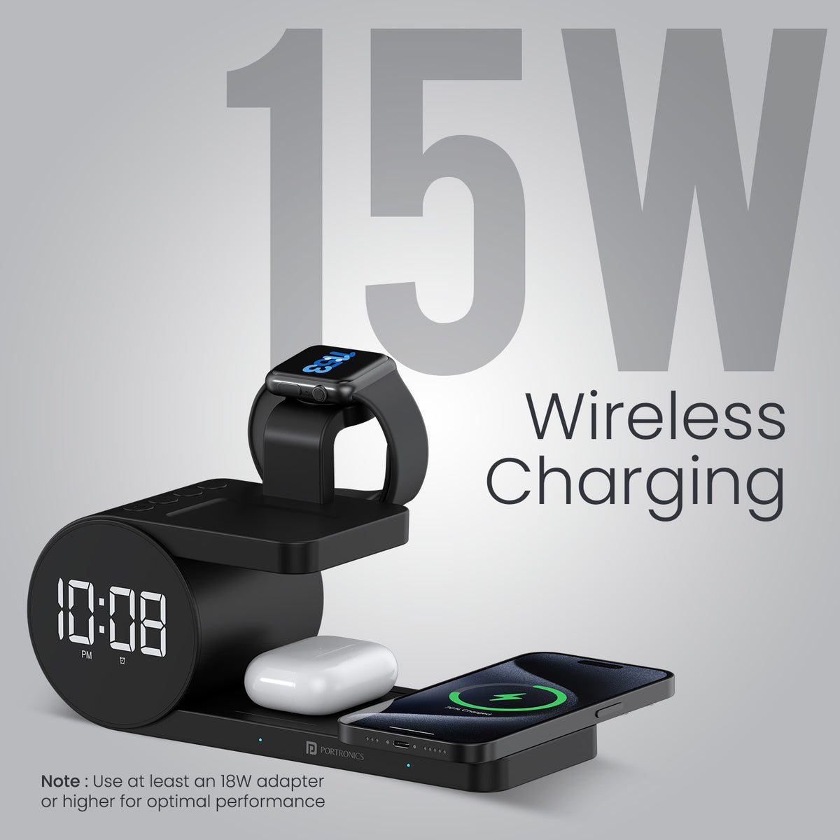 portronics freedom 6 15w wireless charger | dedicated magnetic smartwatch charging module | secure apple watch power replenishment | wireless charger for iphone apple watch airpods