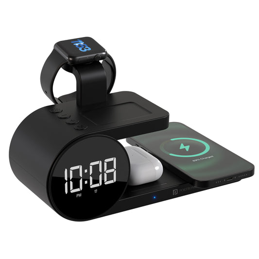 portronics freedom 6 5 in 1 wireless charging station | simultaneous 3 device charging for phone watch and earbuds | bedroom nightstand cable clutter reduction | 5 in 1 wireless charger for apple and android