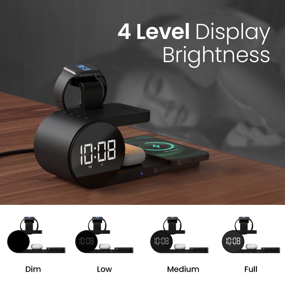 portronics freedom 6 wireless mobile charger | universal qi inductive base for wireless earbuds | hands free audio accessory recharging | 5 in 1 wireless charging dock