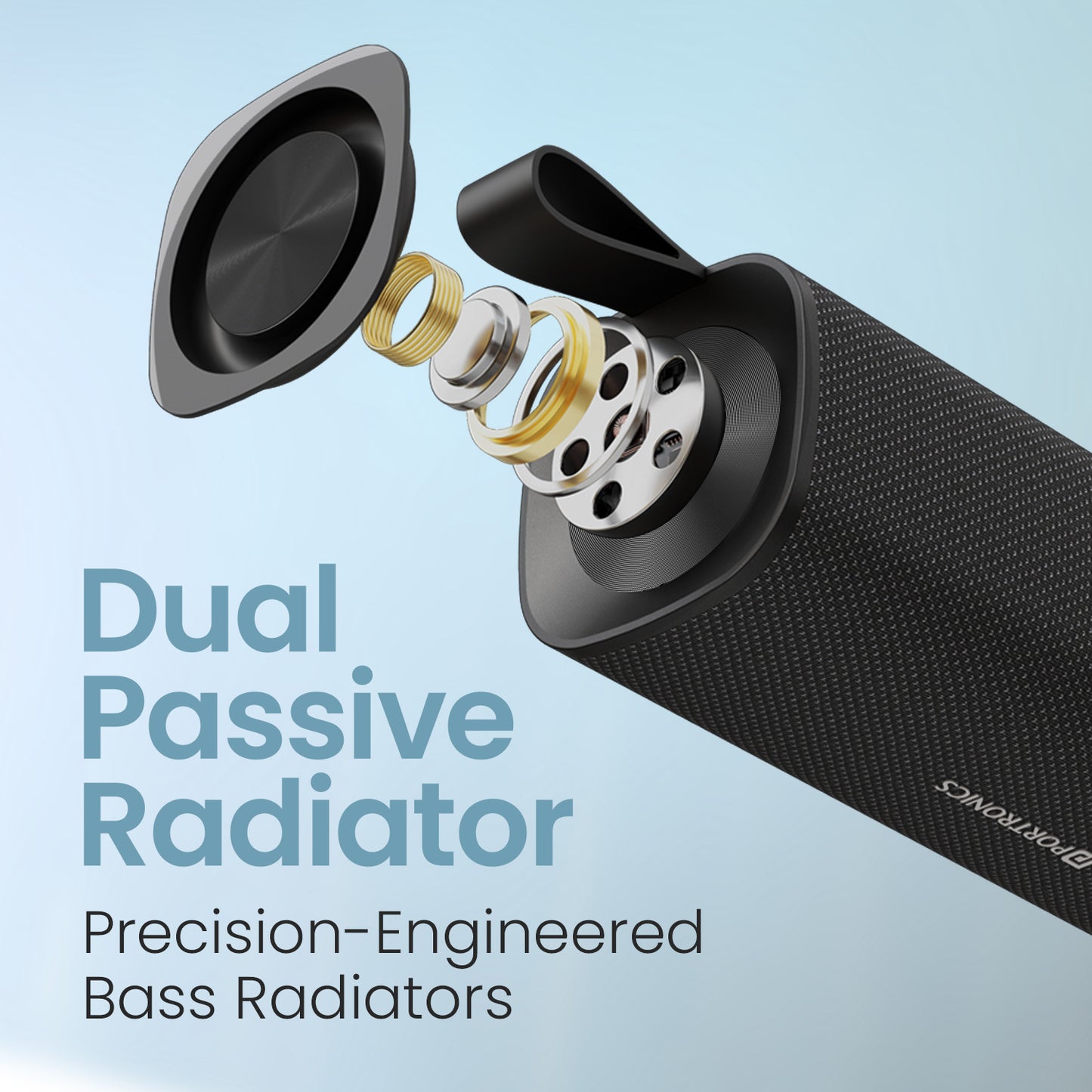 portronics fynix mini bluetooth speaker with fm | dual passive radiator deep bass, tws mode, mic support bluetooth speaker with fm | indoor/outdoor events rechargeable speaker
