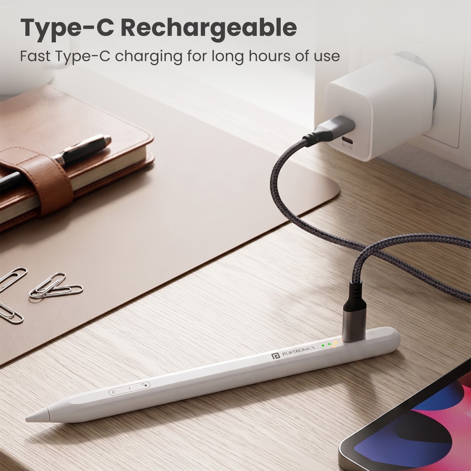 portronics glide pro type-c stylus pen | convenient fast usb-c charging port rechargeable stylus | extended hours of continuous work and study usb-c stylus | buy rechargeable stylus pen online