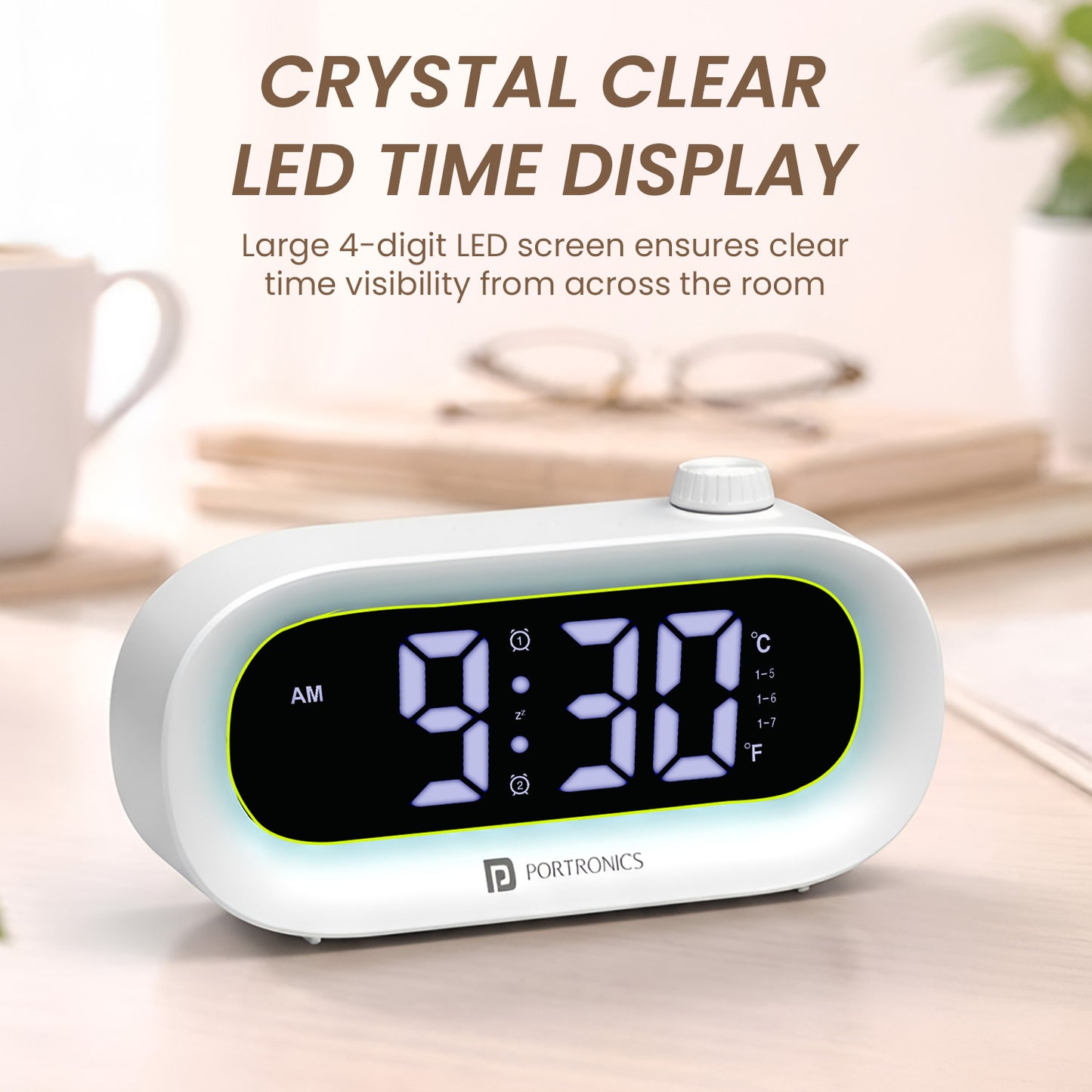 portronics glowtime alarm clock for study table | large digital screen alarm clock | tracking study hours alarm clock for study table | digital desk clock desk setup