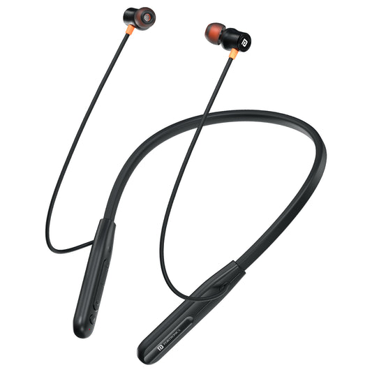 Black portronics harmonics prime wireless stereo headset | lightweight ergonomic neckband with comfortable fit | daily handsfree music streaming | best wireless earphones with long battery life