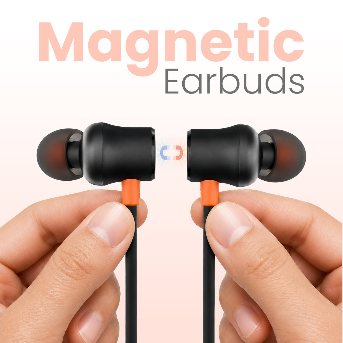 Black portronics harmonics prime magnetic earbuds headset | tangle free magnetic earbuds with secure hold | hassle free travel and active commuting | durable magnetic neckband earphones online