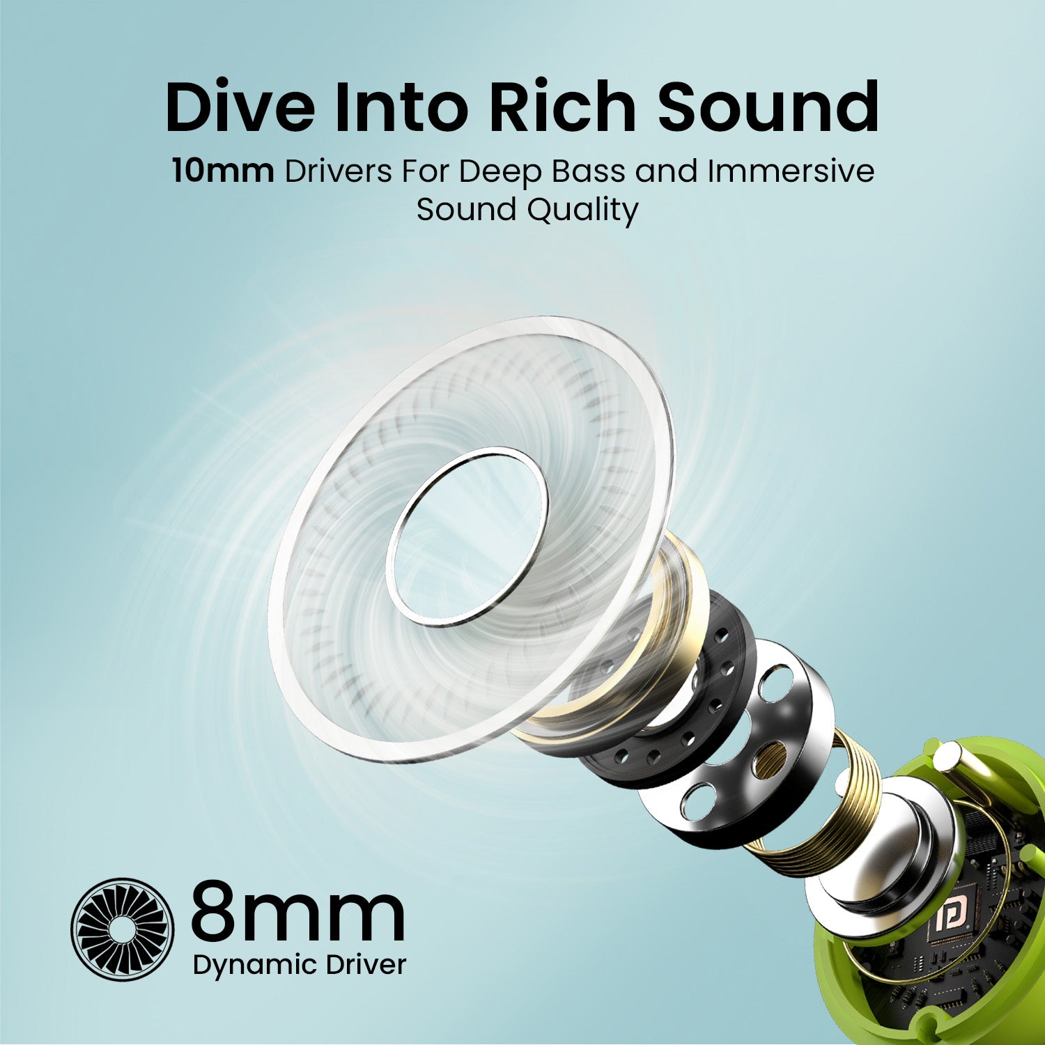 Green portronics harmonics twins s13 8mm dynamic driver tws earbuds – deep bass wireless earbuds with immersive sound clarity under 1000