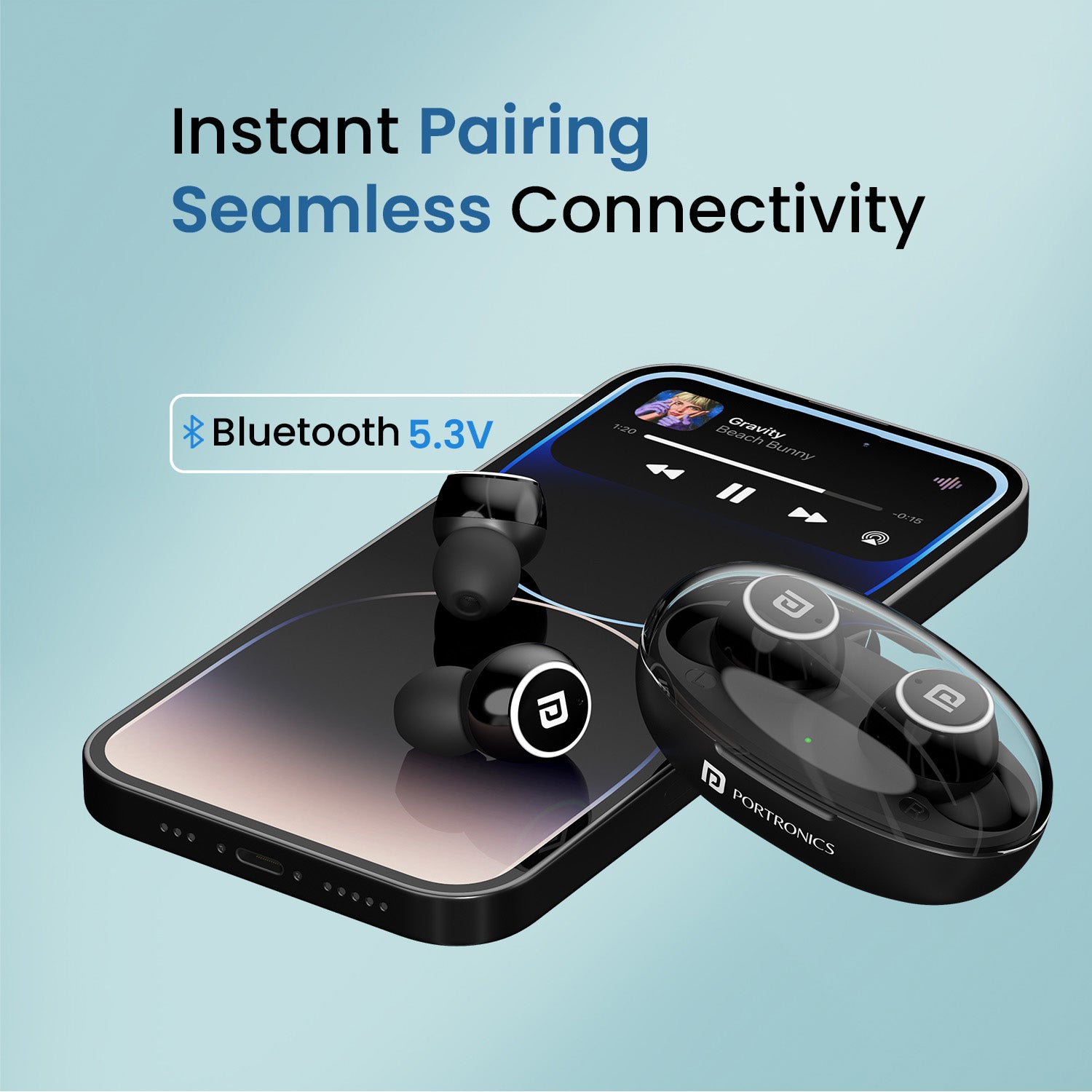 Black portronics harmonics twins s13 instant pairing wireless earbuds – bluetooth 5.3 connectivity for stable connection with android and iphone