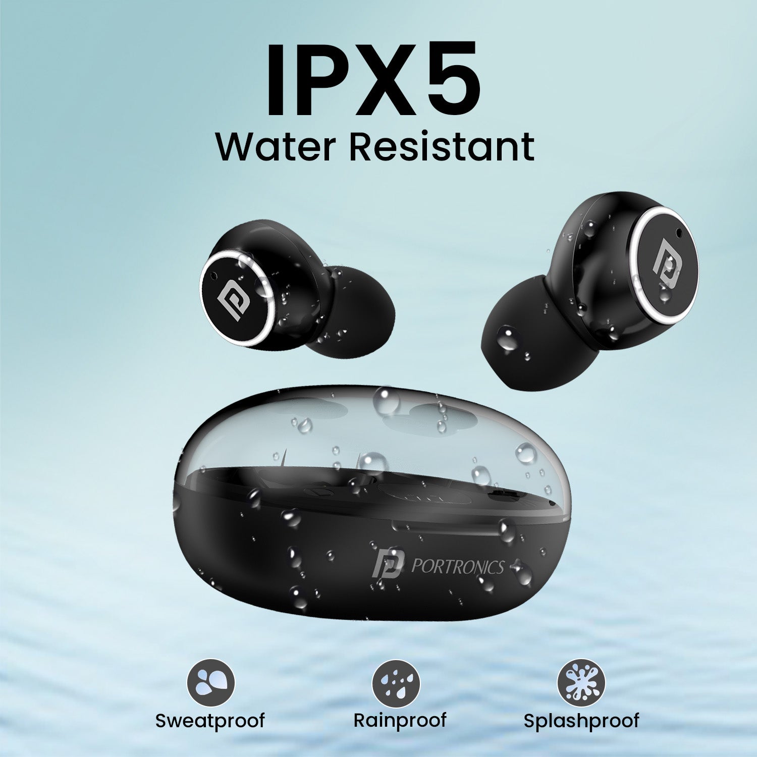 Black portronics harmonics twins s13 ipx5 water resistant earbuds – sweatproof and splashproof wireless earbuds for workouts and outdoor use