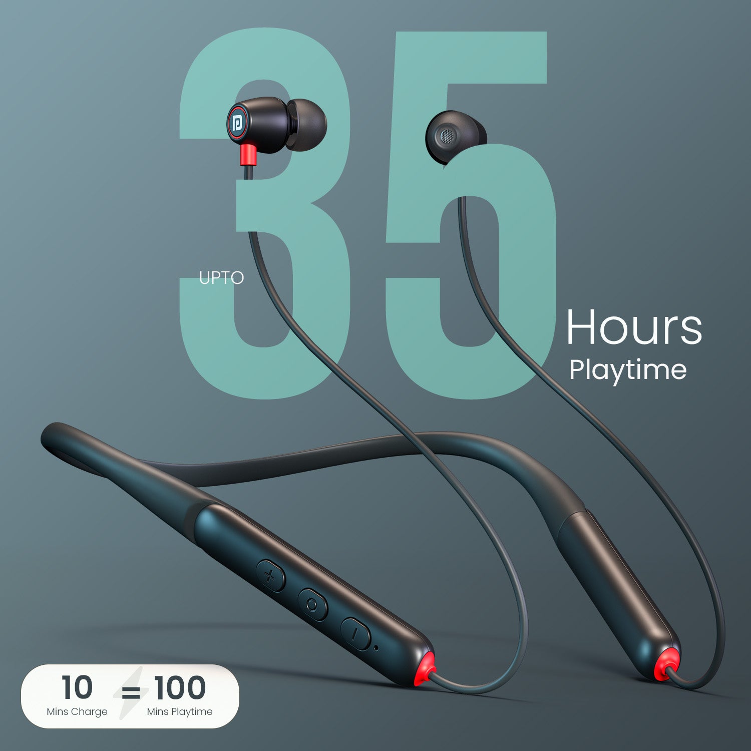 portronics harmonics z11 pro wireless neckband | 35h playtime, magnetic latch on/off, vibration alert wireless neckband | workouts & calls neckband for sports & fitness
