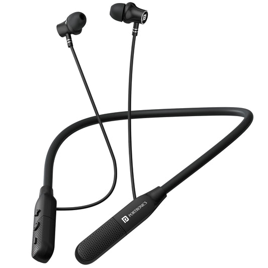 portronics harmonics z13 wireless neckband earphones with ergonomic neckband design and inline controls for music calls and volume | best neckband earphones with bluetooth neckband connectivity and type-c fast charging support | wireless stereo headset neckband headphones for sports fitness and everyday use