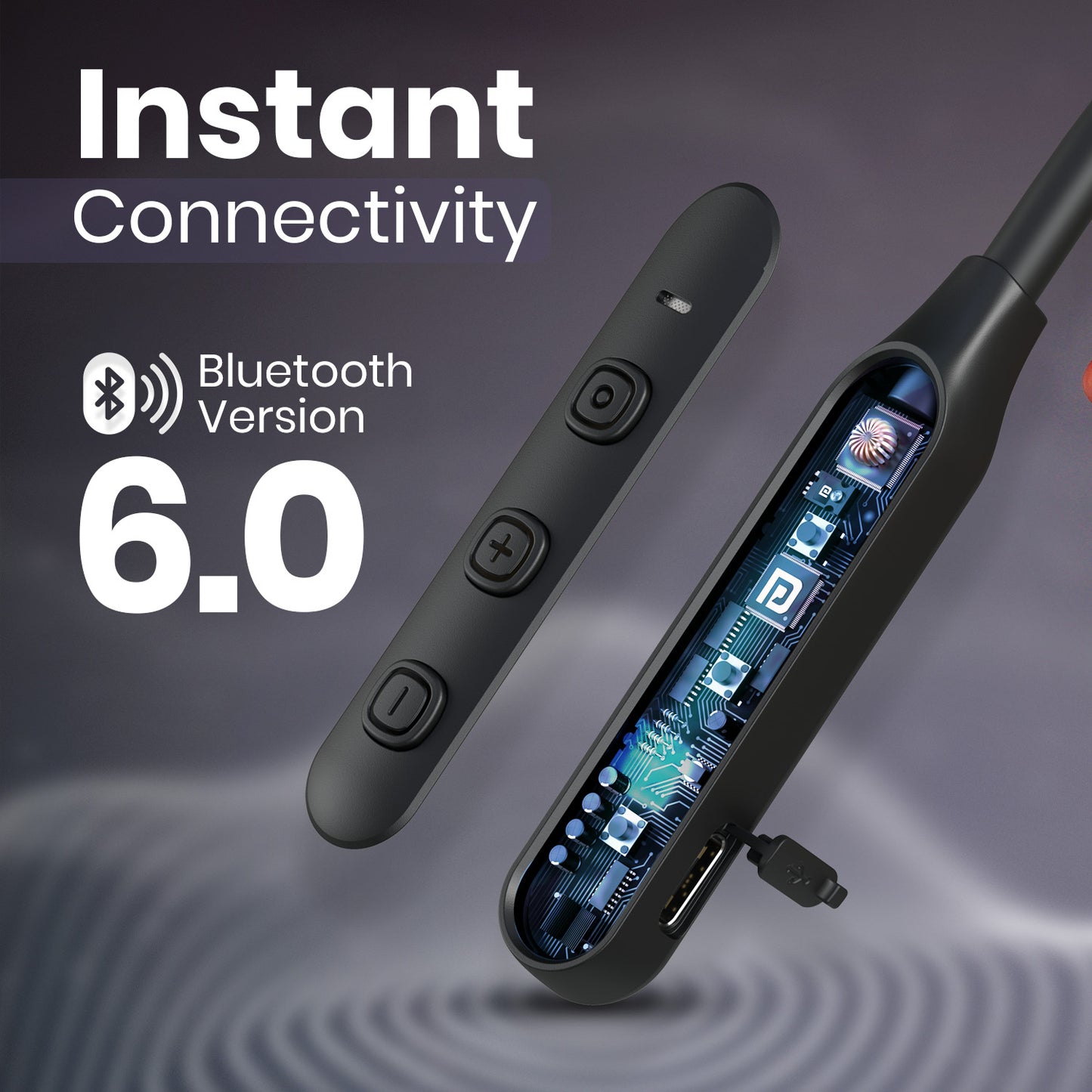 portronics harmonics z14 bluetooth 6.0 wireless neckband | bluetooth headphone with fast pairing | advanced bluetooth neckband earphones with stable connection and low energy consumption
