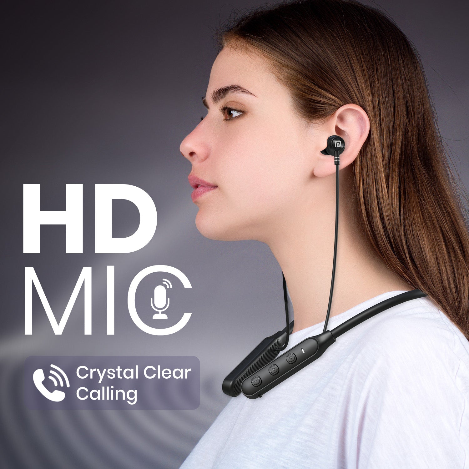 portronics harmonics z14 neckband earphones with hd mic | headphone with mic for calls | wireless neckband with clear voice pickup for hands-free calling and work from home