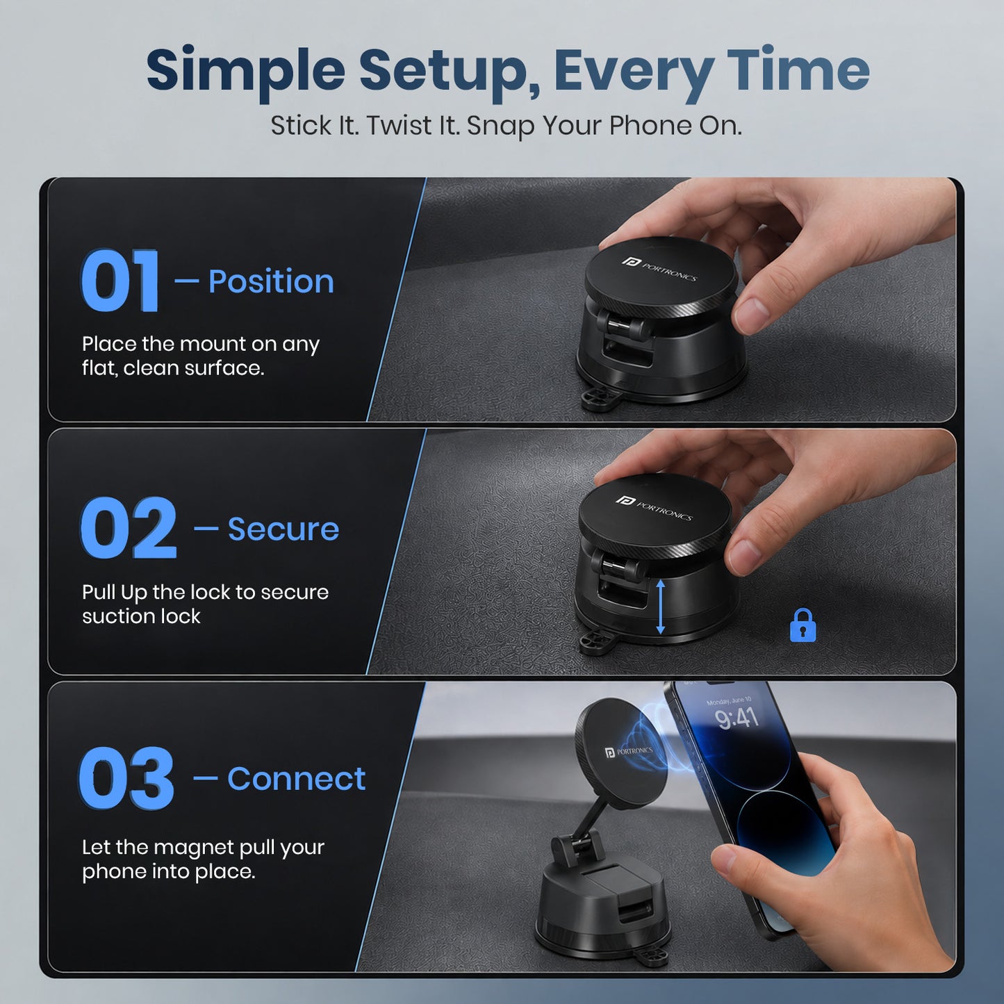 portronics hold x plus mobile stand | three step installation vacuum lock mobile stand | dashboard mounting car mobile holder | magnetic phone holder best mobile holder for car in india