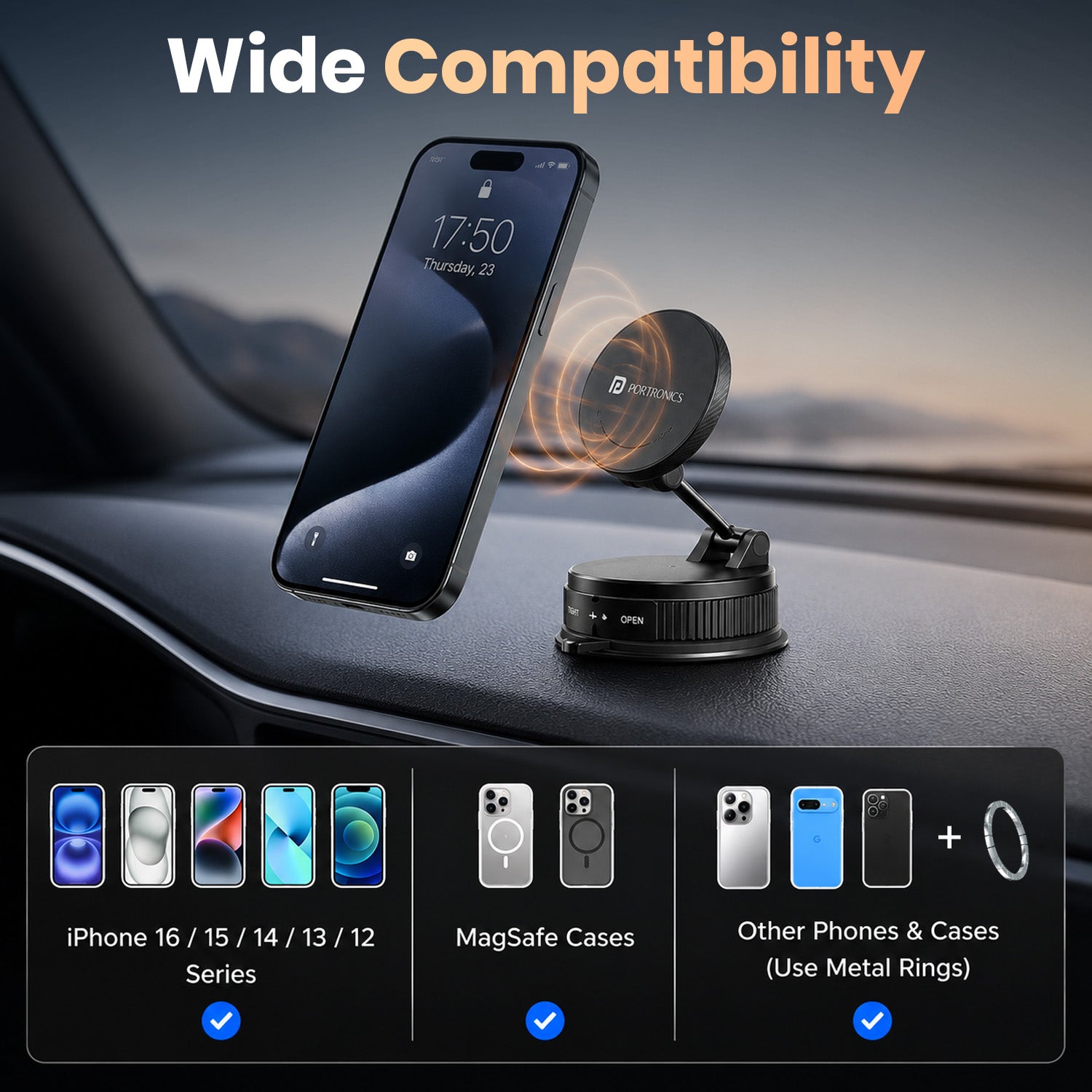 portronics hold x prime magsafe phone stand | metal rings alignment plate phone holder with magnetic rings | android and iphone device attachment smartphone stand | magsafe compatible holder best phone holder for android and iphone in india