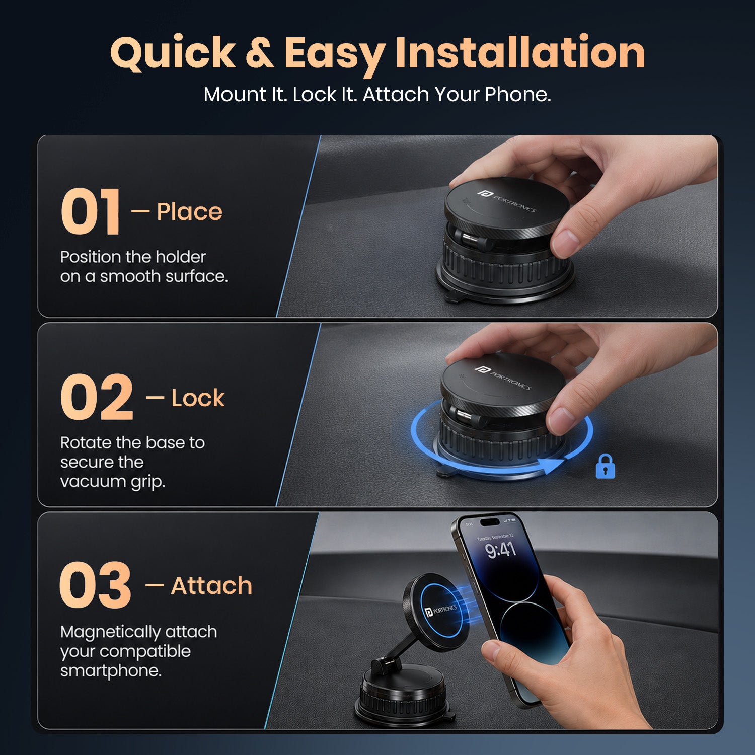portronics hold x prime portronics mobile holder | rotational mounting base twist lock phone stand | car dashboard attachment car mobile holder | magnetic mobile holder best mobile holder for car in india
