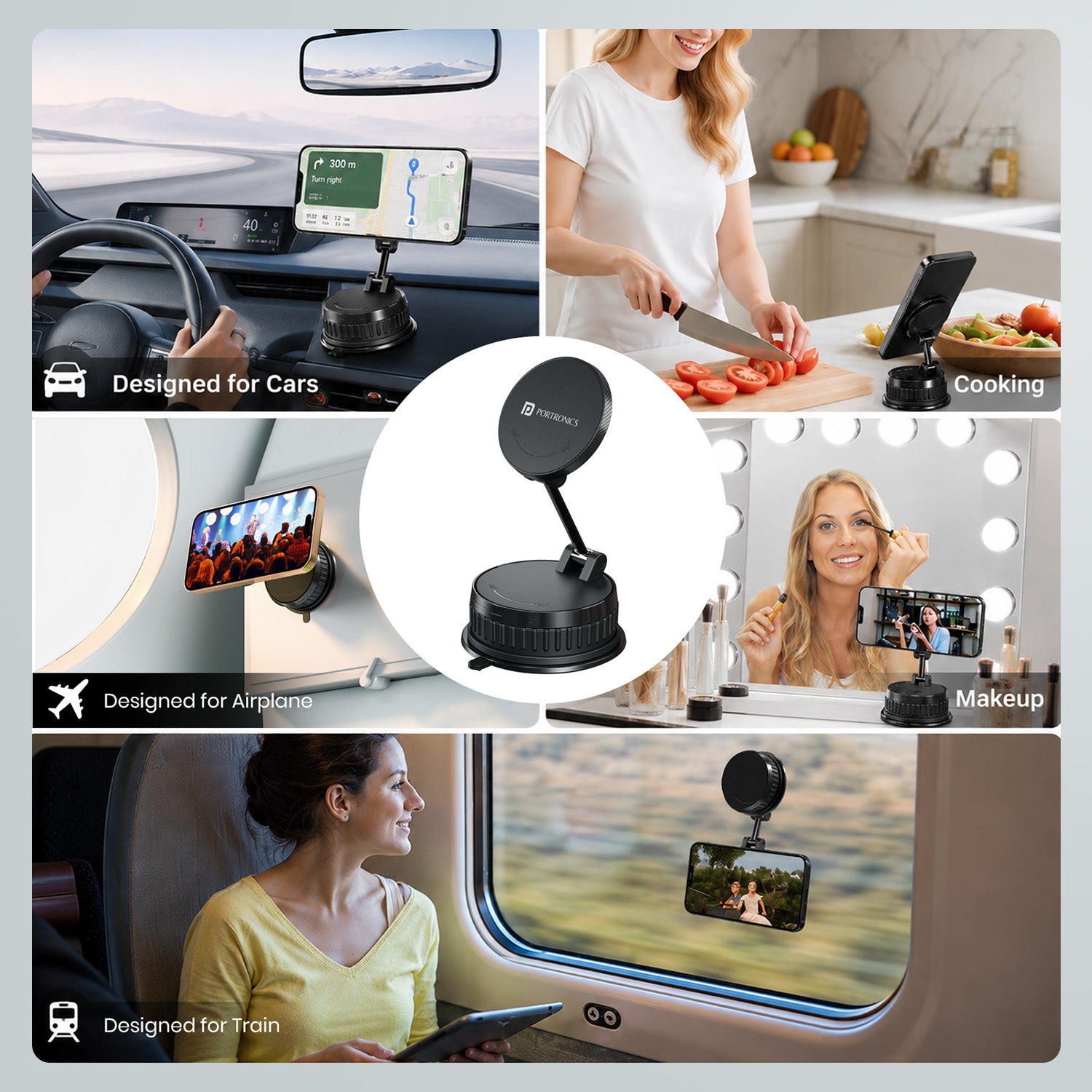portronics hold x prime universal mobile holder | multi environment mounting plate cell phone stand | kitchen tile and plane window setup hands free phone holder | adjustable phone stand best adjustable phone stand for office and home