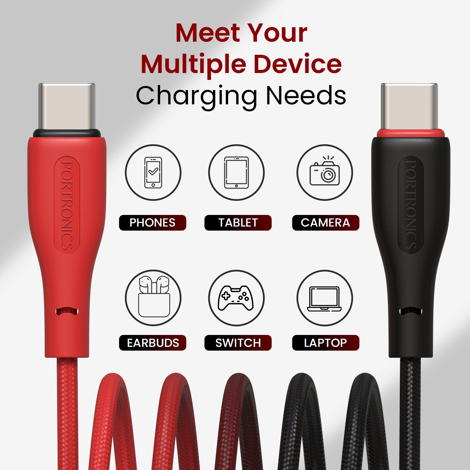 Black portronics hue x 60w pd type c cable | universal compatibility with iphone series ipad pro samsung galaxy pixel oneplus | fast charging cable for power-hungry type c devices