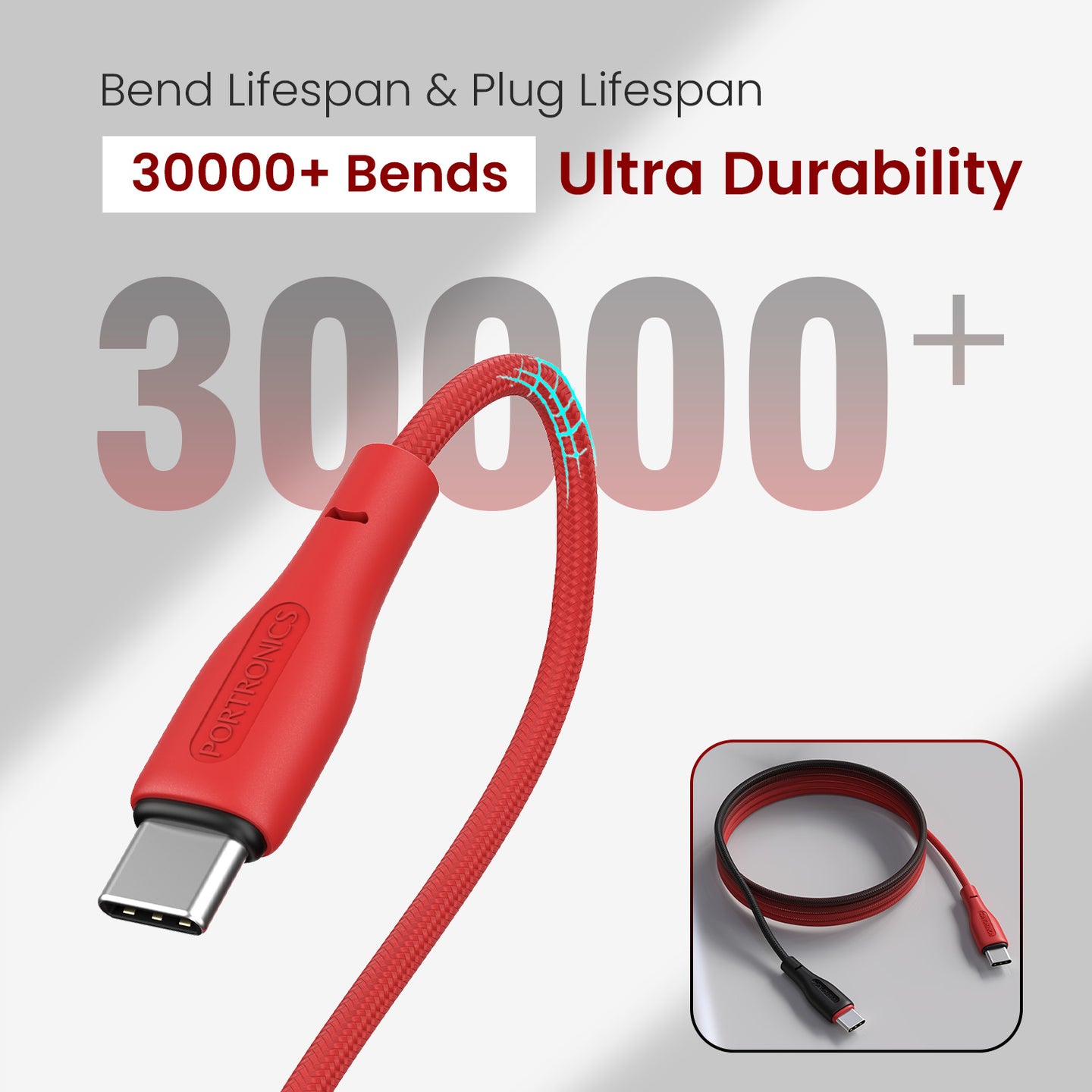 Portronics HUE X - Type C To Type C 60W 1M, Black+Red thumbnail 4